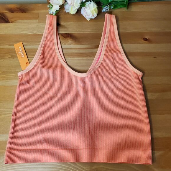 Colsie - Women's Ribbed Seamless Tank Top - Orange Size L - Picture 5 of 8